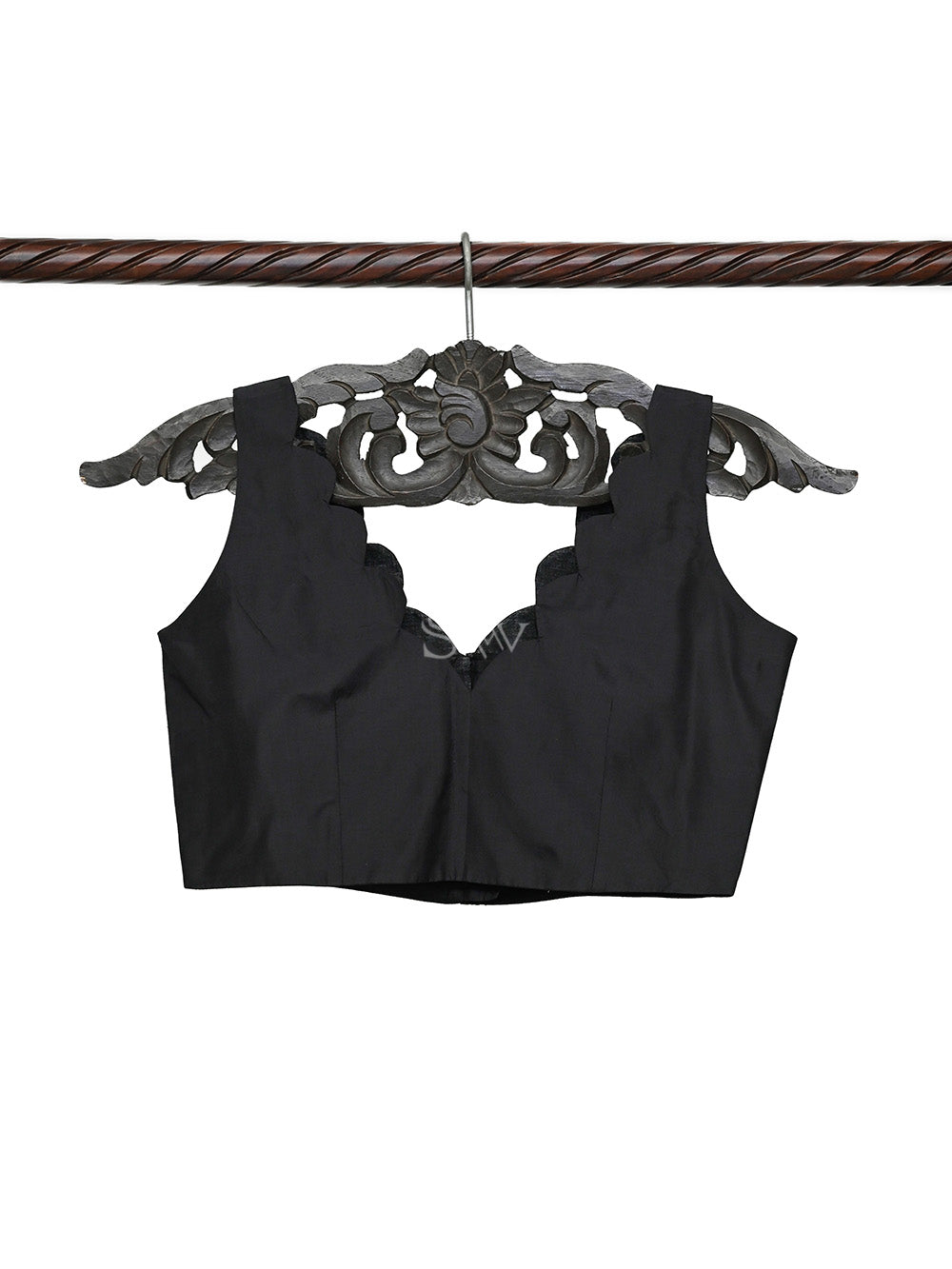 Black Katan Silk Banarasi Ready-Made Blouse - Sacred Weaves