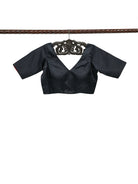 Black Satin Silk Banarasi Ready-Made Blouse - Sacred Weaves