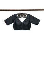 Black Satin Silk Banarasi Ready-Made Blouse - Sacred Weaves