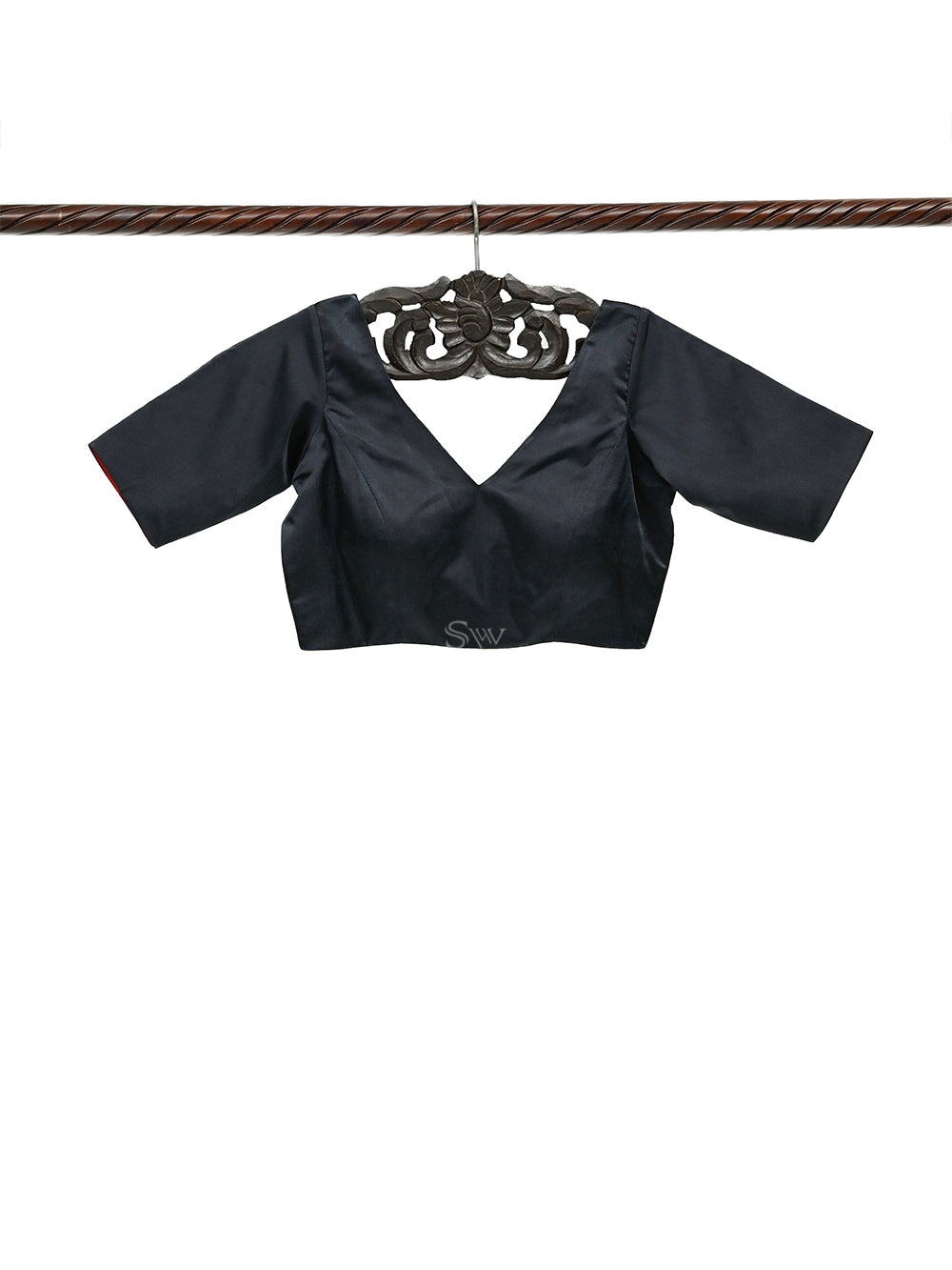Black Satin Silk Banarasi Ready-Made Blouse - Sacred Weaves
