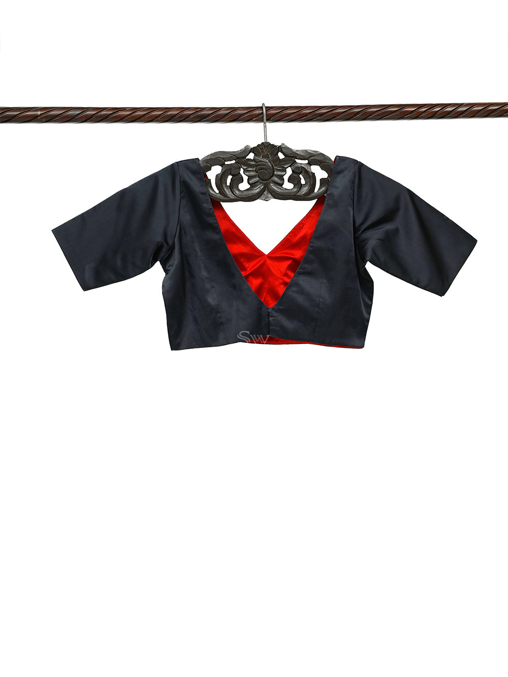 Black Satin Silk Banarasi Ready-Made Blouse - Sacred Weaves