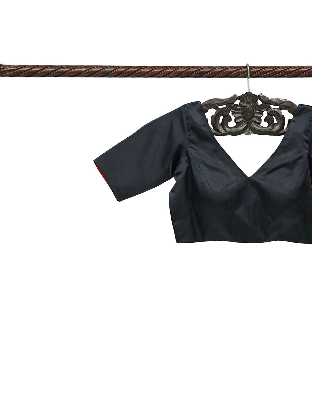 Black Satin Silk Banarasi Ready-Made Blouse - Sacred Weaves