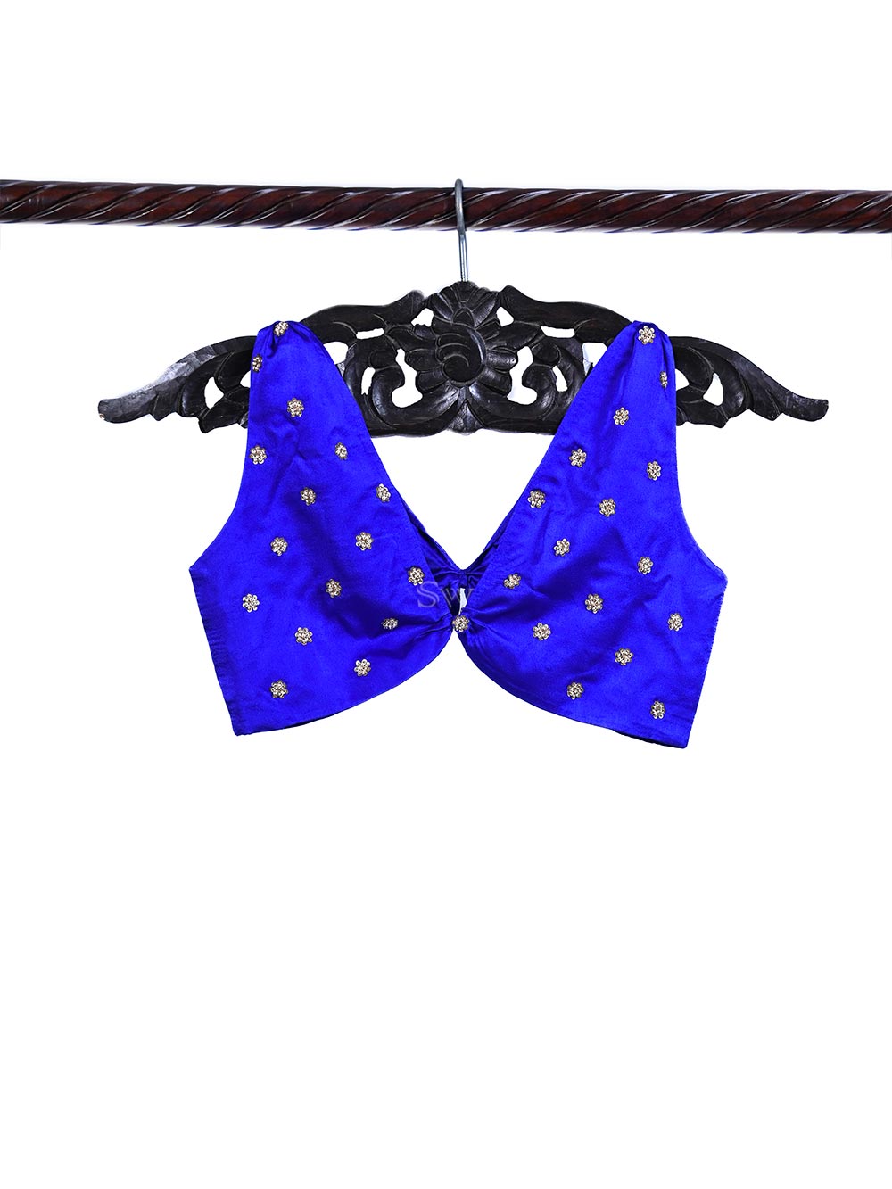 Blue Satin Silk Embroidery Banarasi Ready-Made Blouse - Sacred Weaves