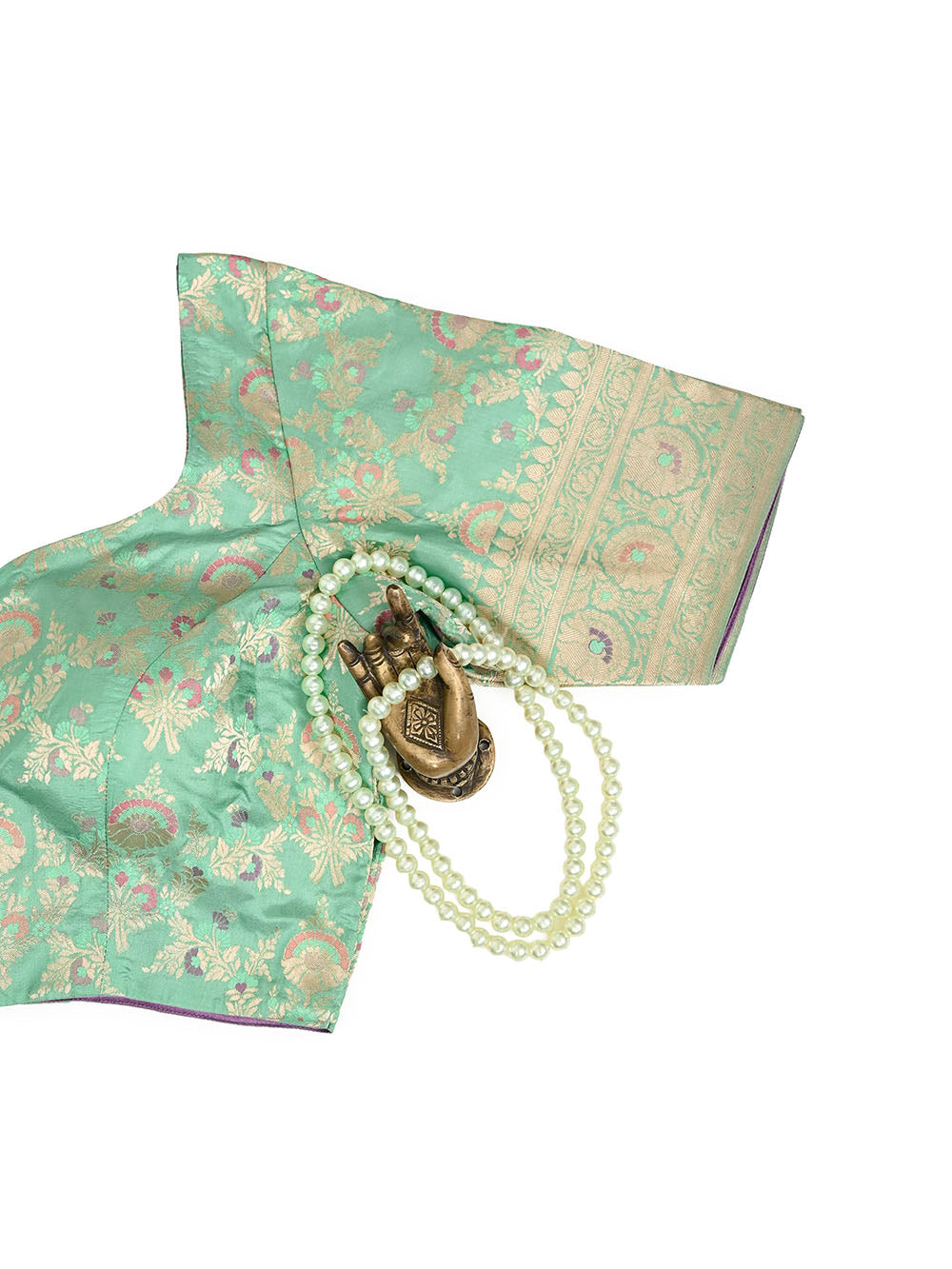 Green Meenakari Jaal Katan Silk Banarasi Ready-Made Blouse
