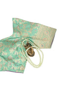 Green Meenakari Jaal Katan Silk Banarasi Ready-Made Blouse