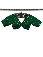 Bottle Green Satin Silk Embroidery Banarasi Ready-Made Blouse - Sacred Weaves