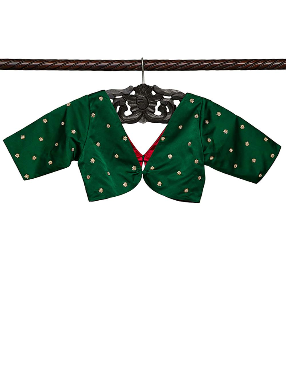 Bottle Green Satin Silk Embroidery Banarasi Ready-Made Blouse - Sacred Weaves