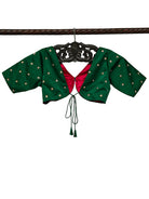 Bottle Green Satin Silk Embroidery Banarasi Ready-Made Blouse - Sacred Weaves