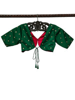 Bottle Green Satin Silk Embroidery Banarasi Ready-Made Blouse - Sacred Weaves