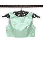 Mint Green Booti Katan Silk Banarasi Ready-Made Blouse - Sacred Weaves