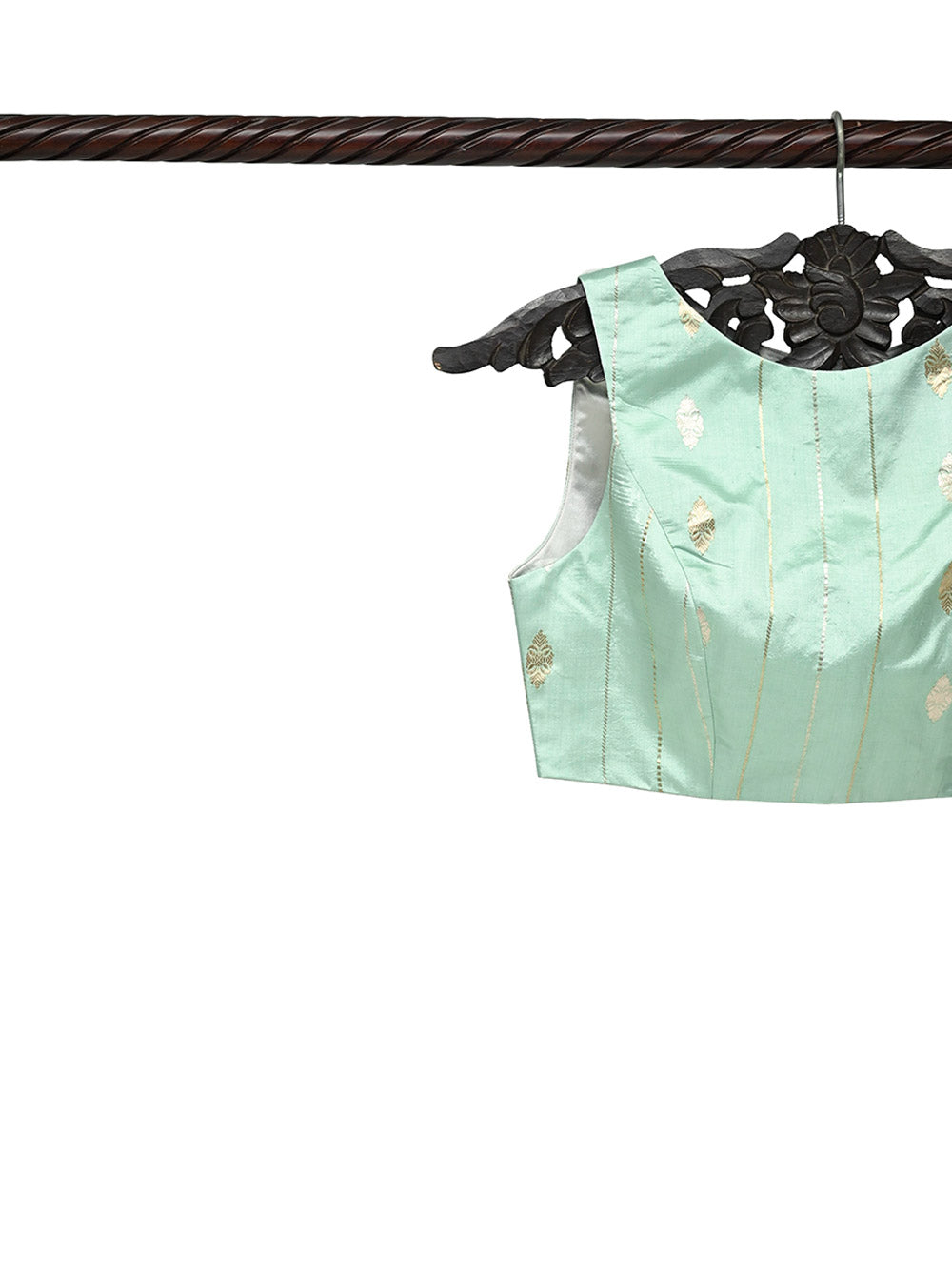 Mint Green Booti Katan Silk Banarasi Ready-Made Blouse - Sacred Weaves