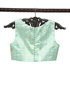 Mint Green Booti Katan Silk Banarasi Ready-Made Blouse - Sacred Weaves