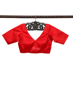 Red Satin Silk Banarasi Ready-Made Blouse - Sacred Weaves