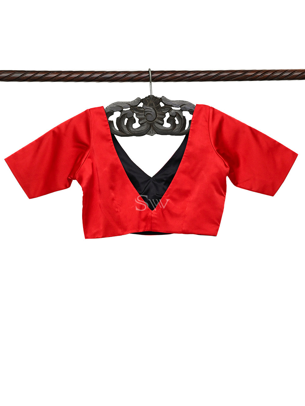 Red Satin Silk Banarasi Ready-Made Blouse - Sacred Weaves