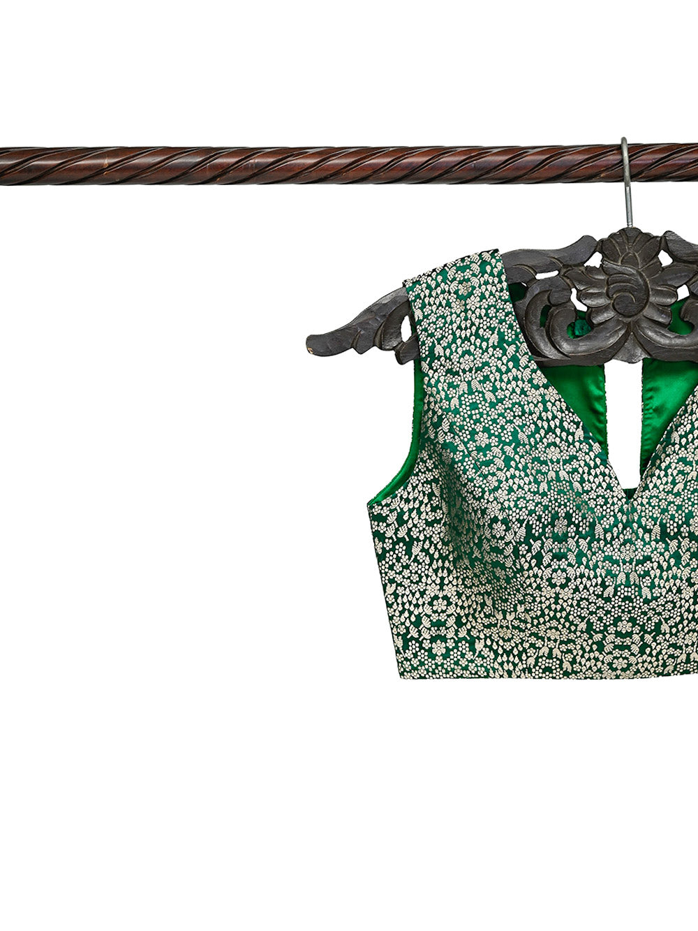 Bottle Green Satin Brocade Banarasi Ready-made Blouse - Sacred Weaves
