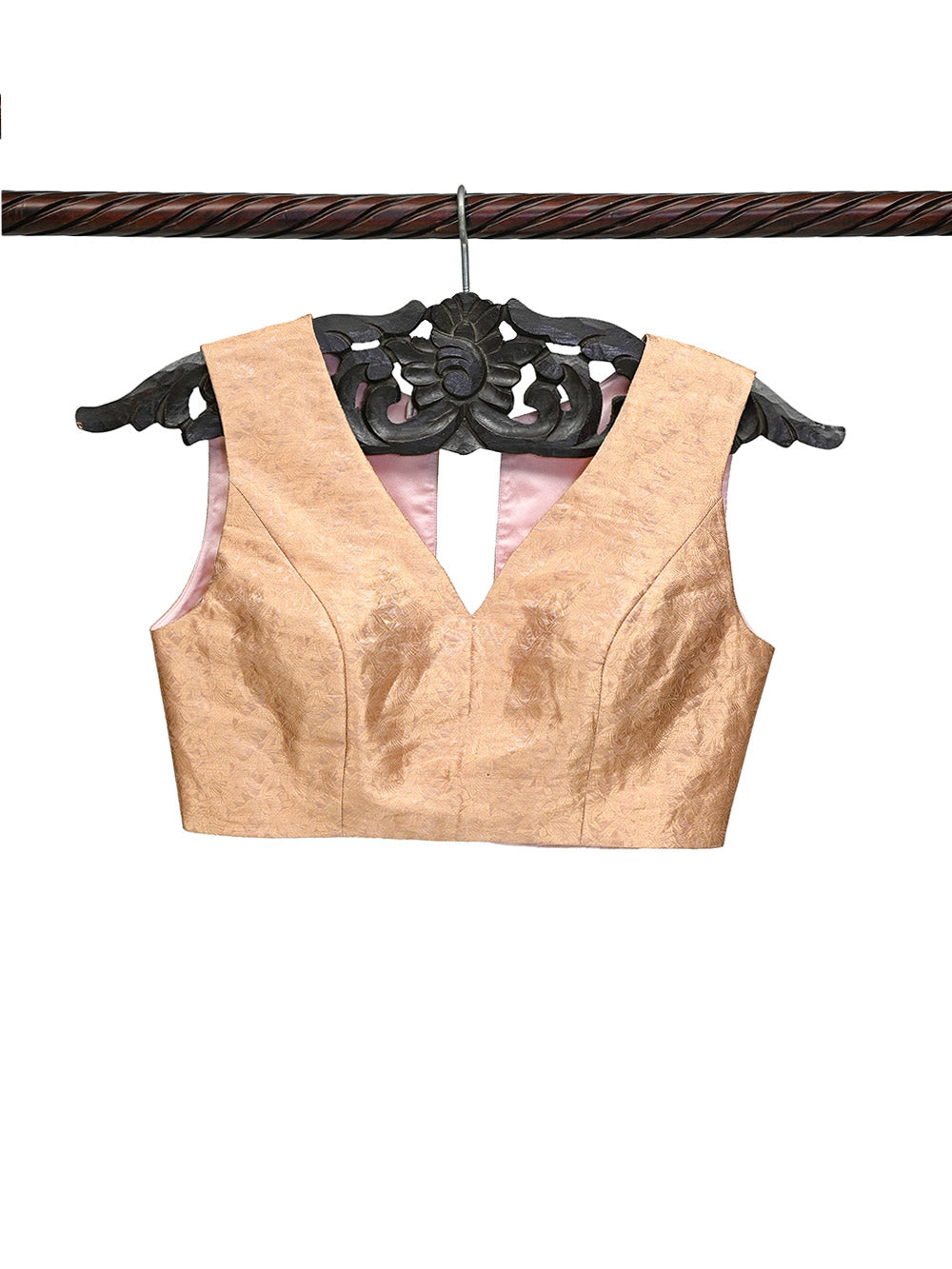 Pastel Pink Tissue Brocade Banarasi Ready-made Blouse - Sacred Weaves