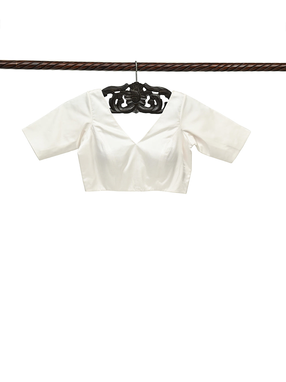 Off-White Satin Silk Banarasi Ready-Made Blouse - Sacred Weaves