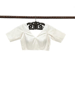 Off-White Satin Silk Banarasi Ready-Made Blouse - Sacred Weaves