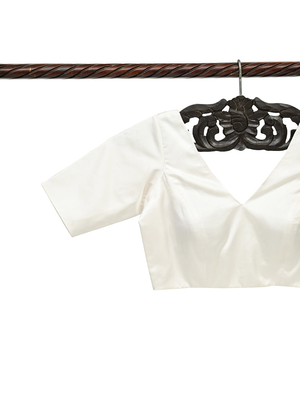 Off-White Satin Silk Banarasi Ready-Made Blouse - Sacred Weaves