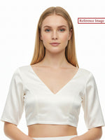 Off-White Satin Silk Banarasi Ready-Made Blouse - Sacred Weaves