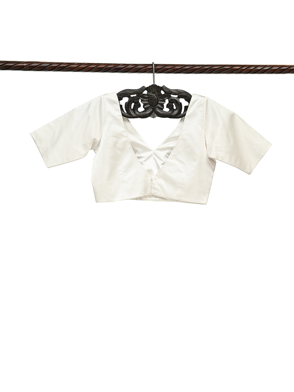 Off-White Satin Silk Banarasi Ready-Made Blouse - Sacred Weaves