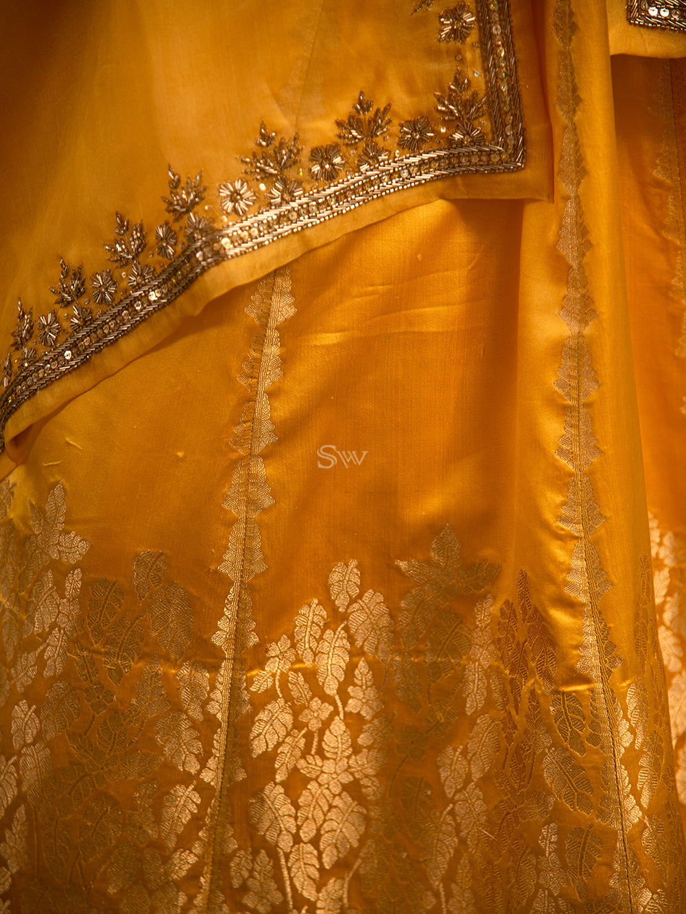 Yellow Satin Silk Handloom Banarasi Lehenga - Saced Weaves