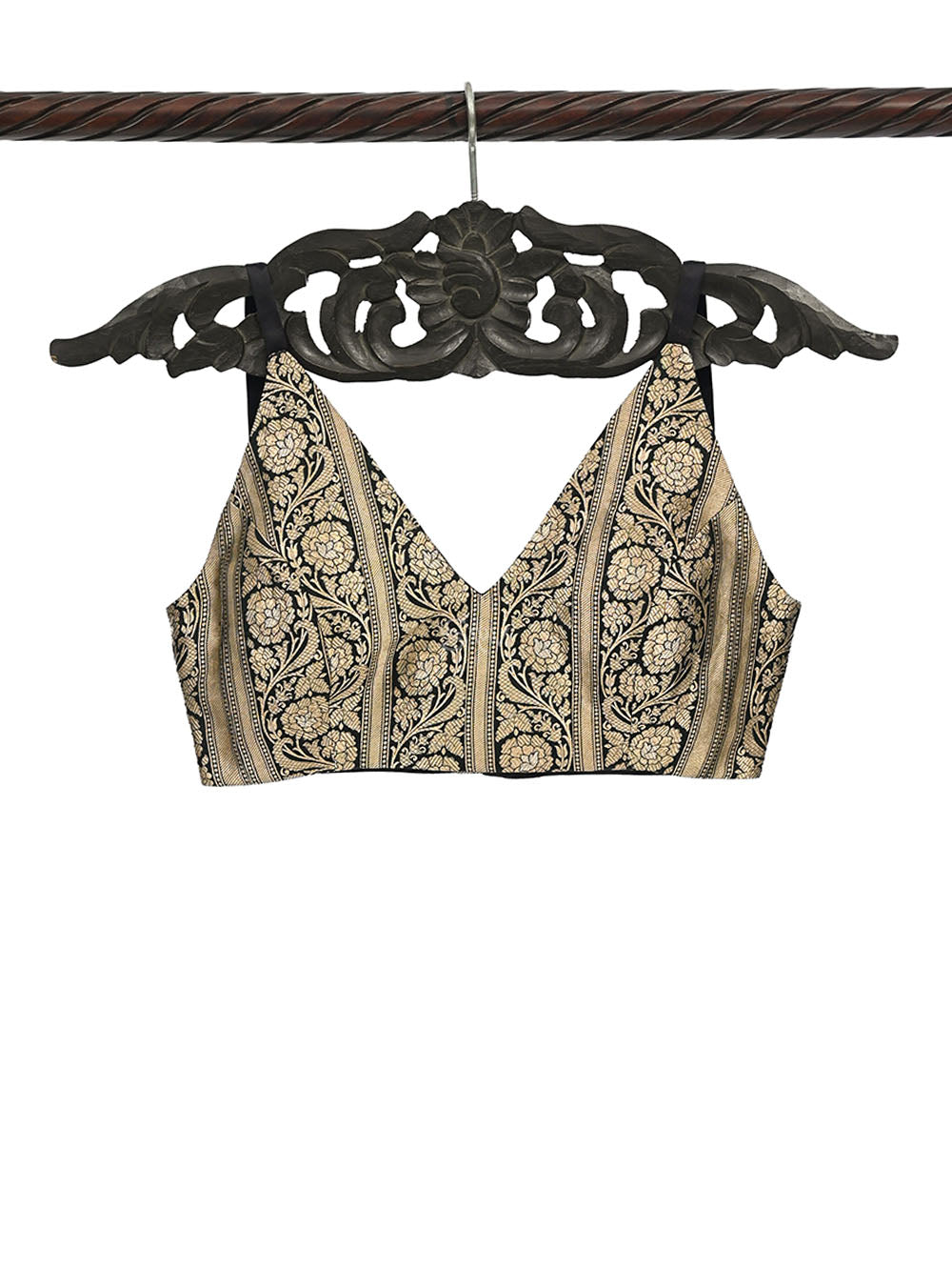 Black Sona Roopa Uppada Silk Banarasi Ready-Made Blouse - Sacred Weaves