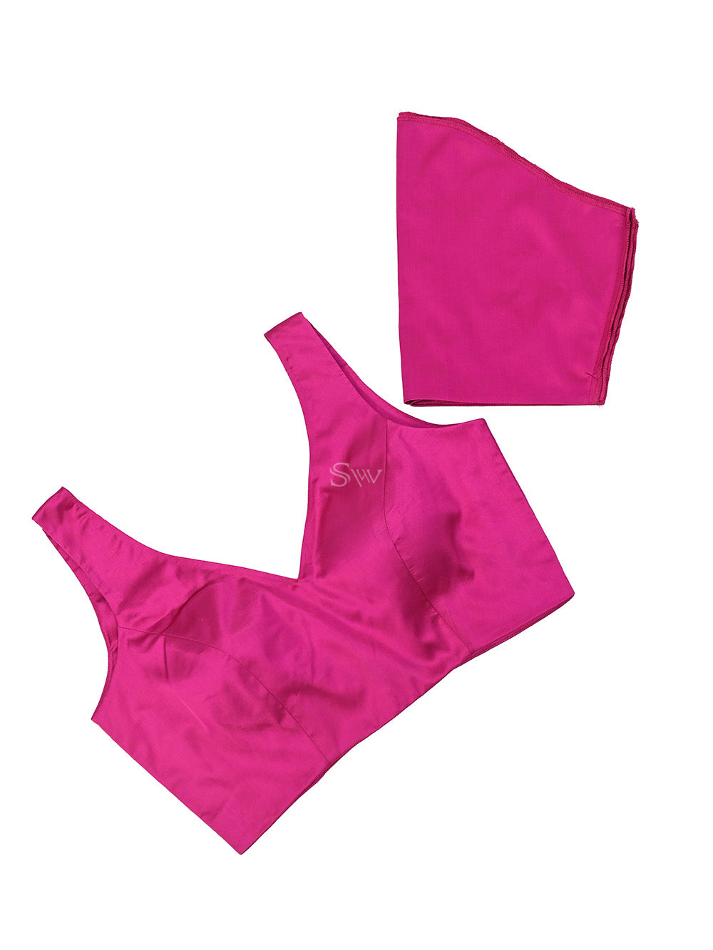 Dark Pink Satin Silk Banarasi Ready-Made Blouse - Sacred Weaves