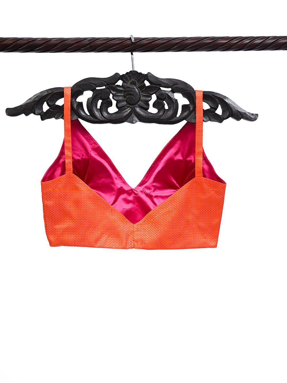 Orange Pink Tanchoi Silk Banarasi Ready-made Blouse