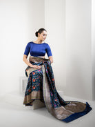 Blue Meenakari Katan Silk Handloom Banarasi Saree - Sacred Weaves