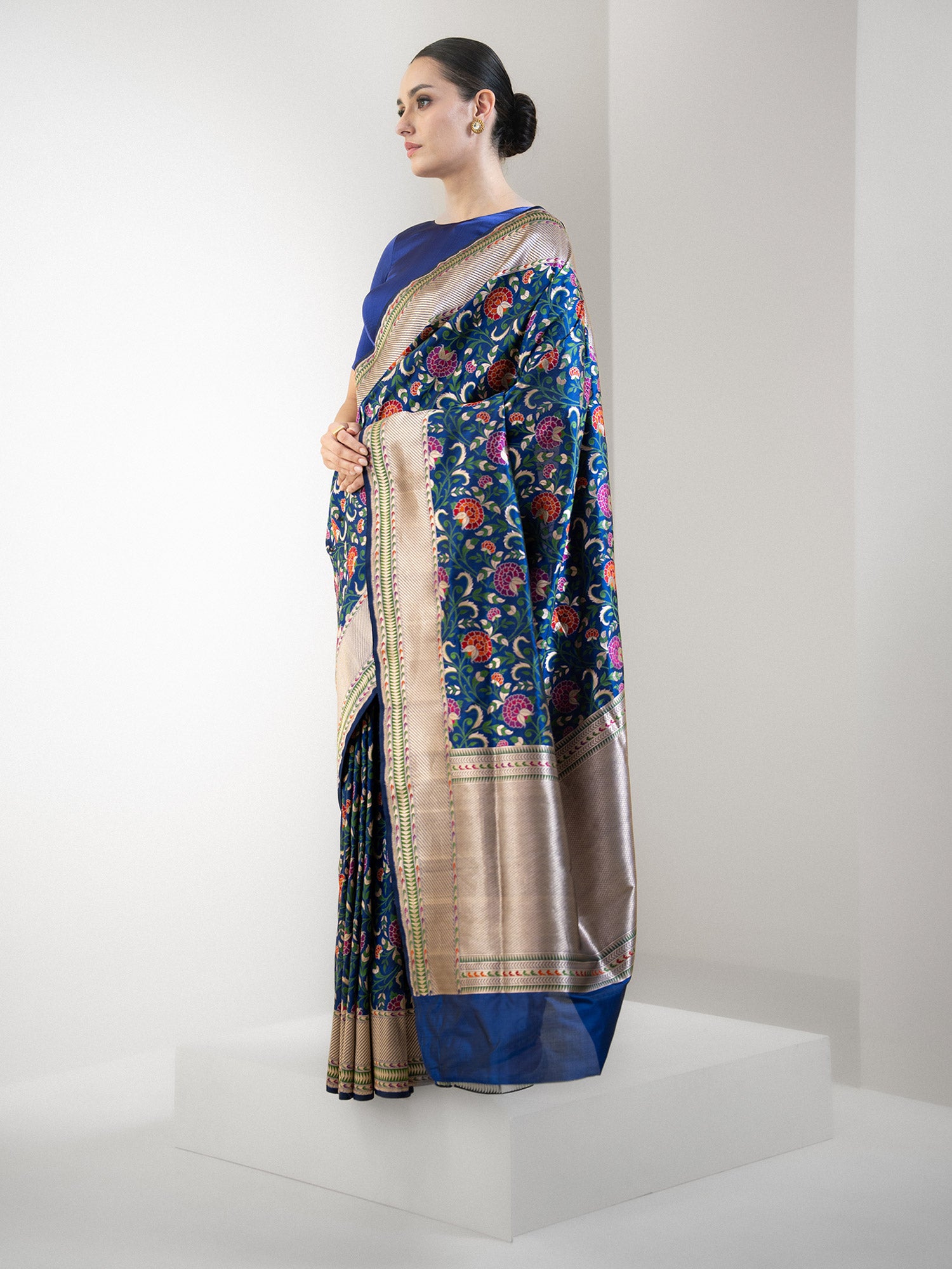 Blue Meenakari Katan Silk Handloom Banarasi Saree - Sacred Weaves