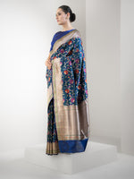Blue Meenakari Katan Silk Handloom Banarasi Saree - Sacred Weaves