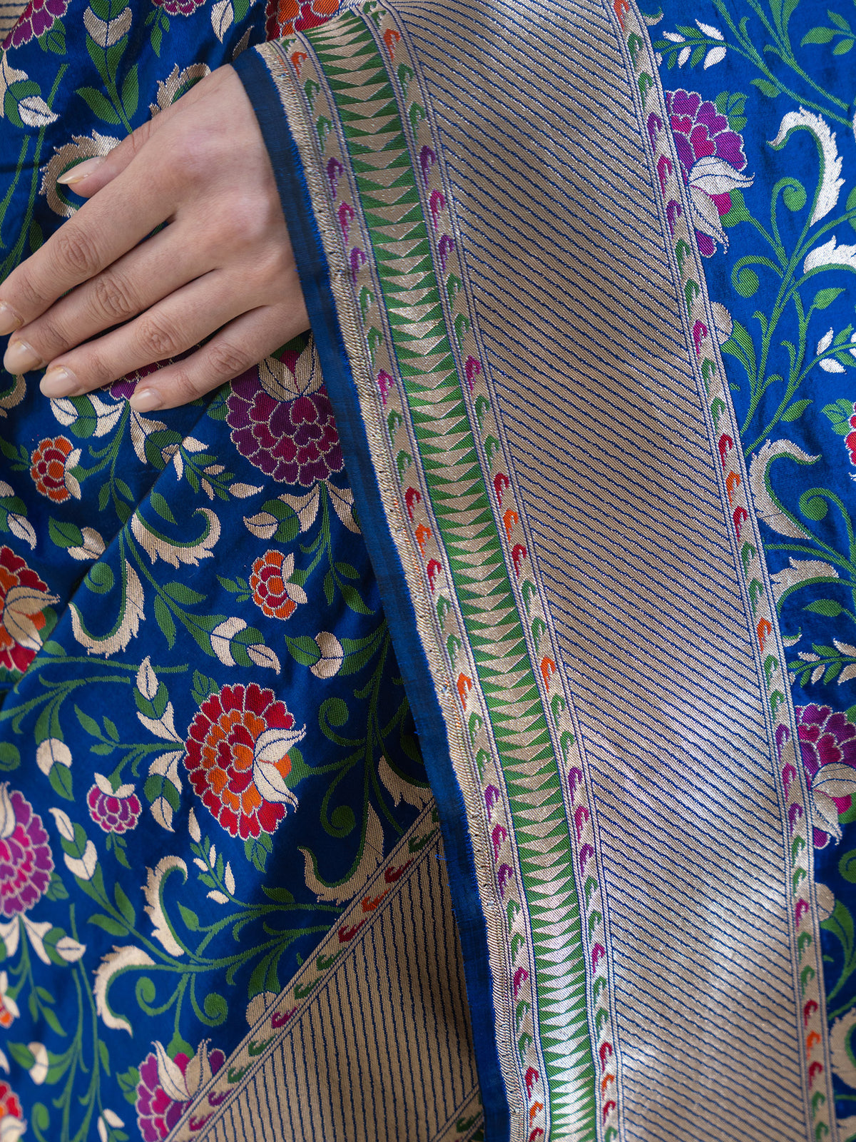 Blue Meenakari Katan Silk Handloom Banarasi Saree - Sacred Weaves
