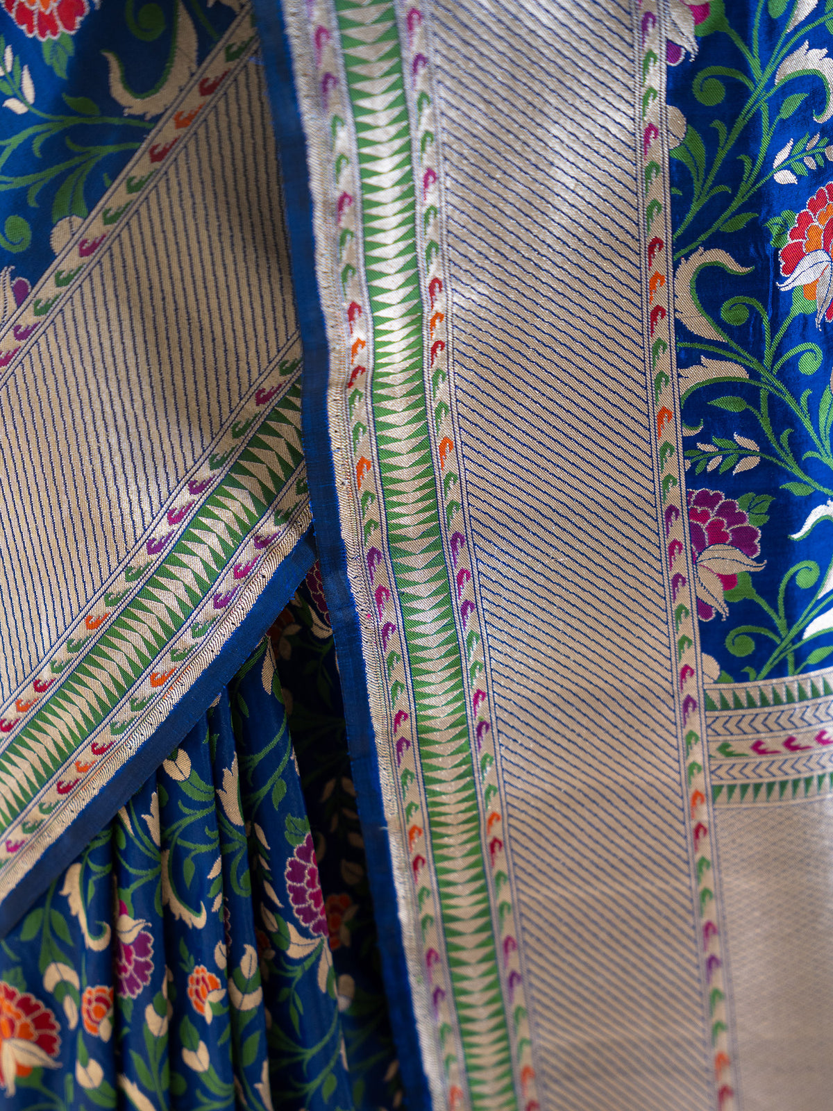 Blue Meenakari Katan Silk Handloom Banarasi Saree - Sacred Weaves