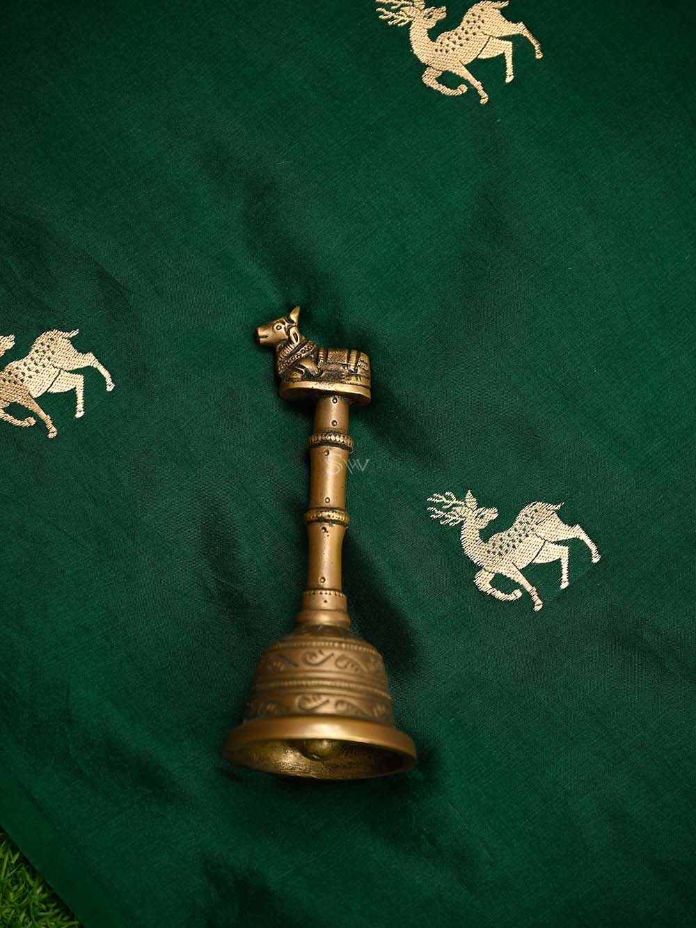 Bottle Green Shikargah Katan Silk Handloom Banarasi Dupatta - Sacred Weaves