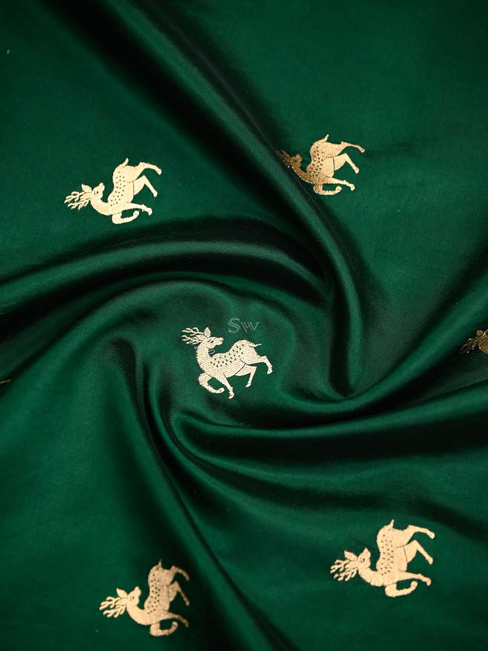 Bottle Green Shikargah Katan Silk Handloom Banarasi Dupatta - Sacred Weaves