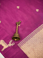 Dark Magenta Booti Katan Silk Handloom Banarasi Saree - Sacred Weaves