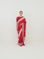Red Shikargah Boota Satin Silk Handloom Banarasi Saree