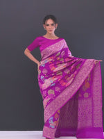 Dark Magenta Meenakari Bandhani Silk Handloom Banarasi Saree
