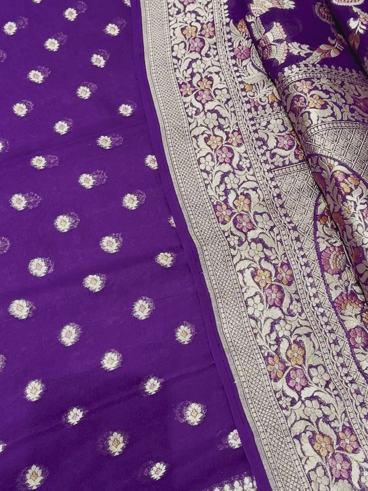 Purple Meenakari Khaddi Georgette Handloom Banarasi Suit - Sacred Weaves