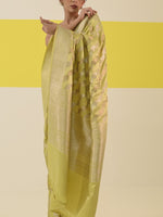 Lime Yellow Satin Sona Roopa Jaal Handloom Banarasi Saree
