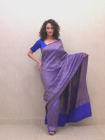 Dark Blue Jaal Crepe Silk Handloom Banarasi Saree
