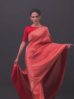 Red Satin Brocade Handloom Banarasi Saree