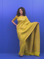 Lime Yellow Jaal Crepe Silk Handloom Banarasi Saree