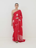 Red Boota Satin Silk Handloom Banarasi Saree