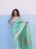 Aqua Blue Booti Katan Silk Uppada Handloom Banarasi Saree