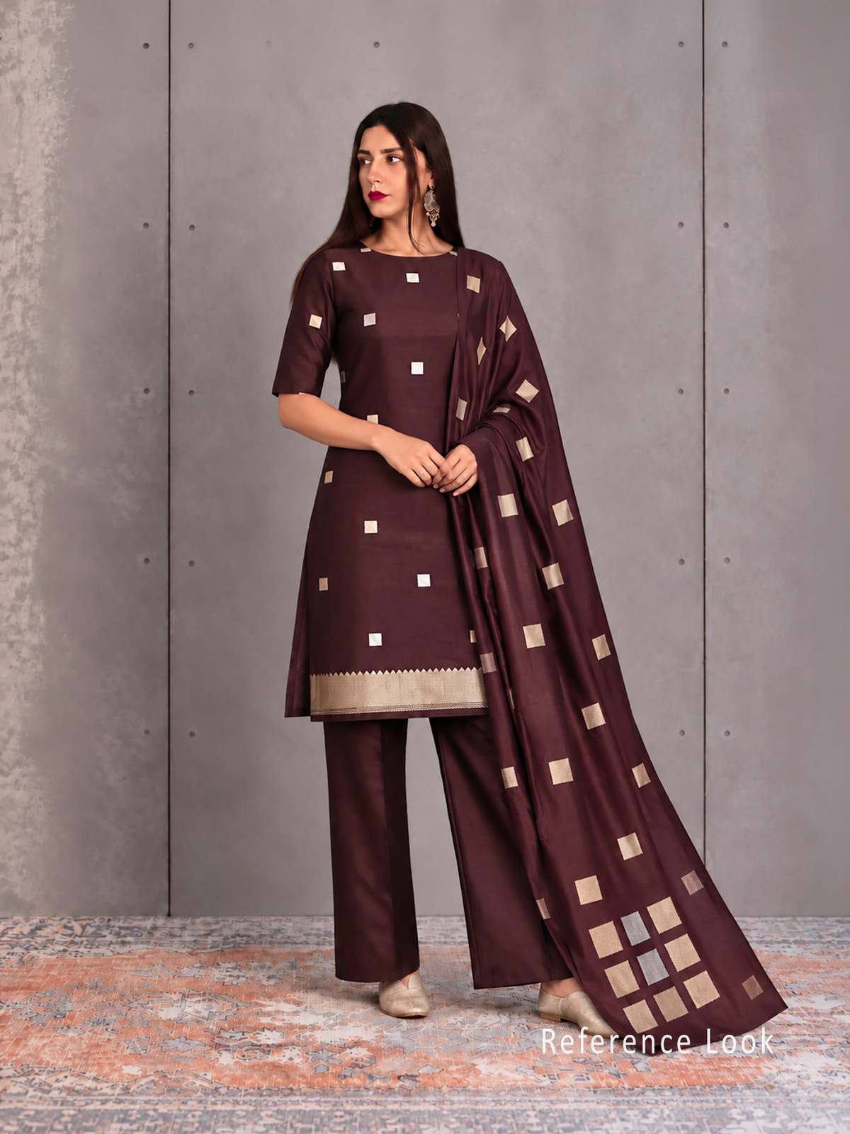 Wine Sona Roopa Booti Katan Silk Handloom Banarasi Suit - Sacred Weaves