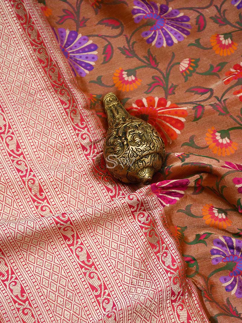 Copper Meenakari Katan Silk Handloom Banarasi Saree - Sacred Weaves