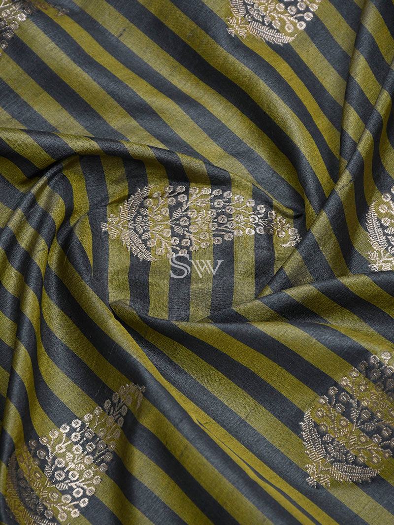 Olive Green Katan Silk Handloom Banarasi Saree - Sacred Weaves