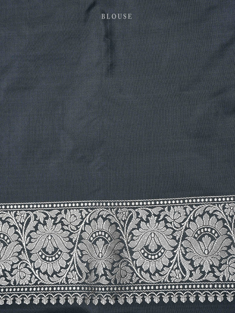 Grey Katan Silk Handloom Banarasi Saree - Sacred Weaves